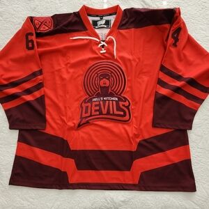 Geeky Jerseys Daredevil Hell's Kitchen Devils Red and Maroon Hockey Jersey, 5XL
